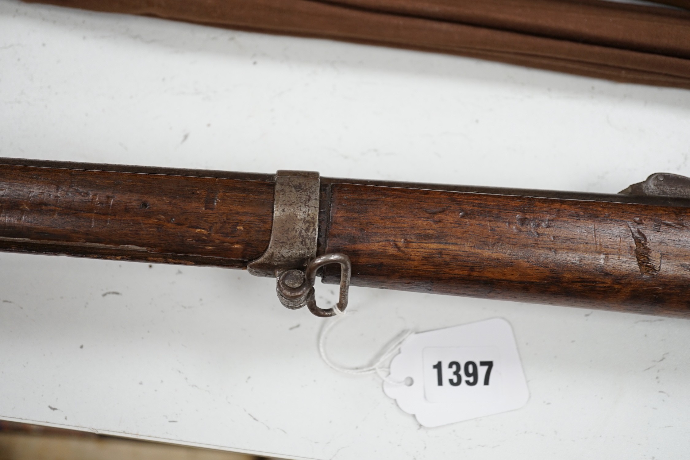 A 19th century French Chassepot bolt action rifle, manufactured by Darmes, St Etienne, MLE 1874, serial number 17767, barrel later engraved, together with a similar bayonet, serial number 67004